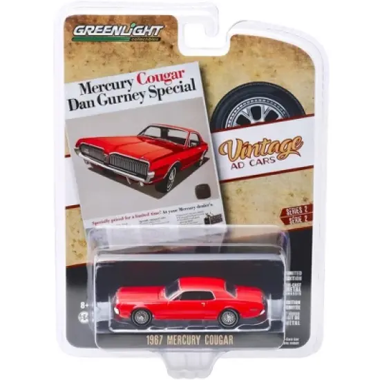 1967 Mercury Cougar Red "Mercury Cougar Dan Gurney Special" "Vintage Ad Cars" Series 2 1/64 Diecast Model Car Greenlight image {2}