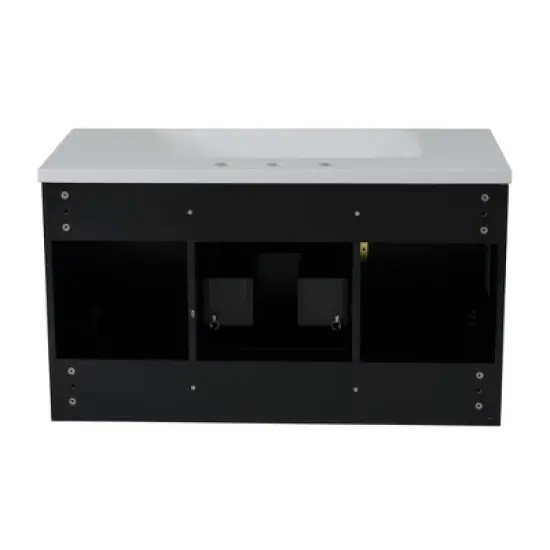 ModernLuxe 36'' Wall Mounted Bathroom Vanity, Floating Solid Wood Cabinet with Resin Sink, 2 Drawers & 2 Cabinets, White/Black image {10}