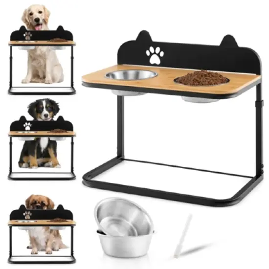 Tangkula Elevated Dog Bowls 3 Adjustable Heights with 2 Stainless Steel Food Water Bowls image {9}