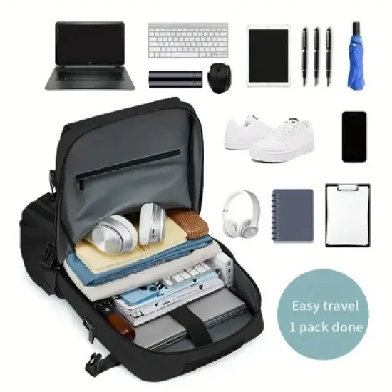 Luupatchy 18.1" Anti-Theft Travel Backpack with Separate Shoe Compartment & Convertible Duffel Design,Travel Bag for Business, Hiking, Camping image {5}