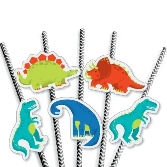 Big Dot of Happiness Roar Dinosaur - Paper Straw Decor - Dino Mite T-Rex Baby Shower or Birthday Party Striped Decorative Straws - Set of 24 image {4}