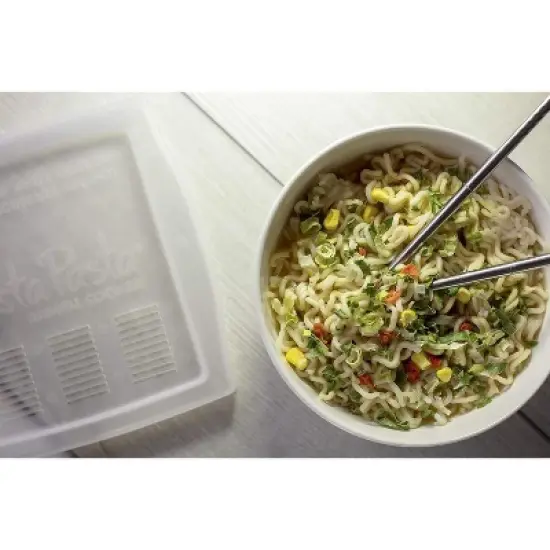 The Original Fasta Pasta Microwave Ramen Cooker w Lid and Built-in Strainer- No More Messes, Waiting for Water to Boil,or Sticky Noodles image {2}