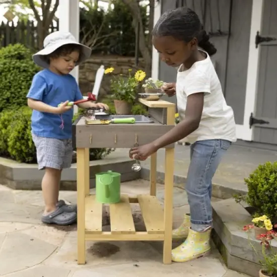 HearthSong Junior Chef's Wooden Mud Play Kitchen and Imagination Station with Metal Accessories image {10}