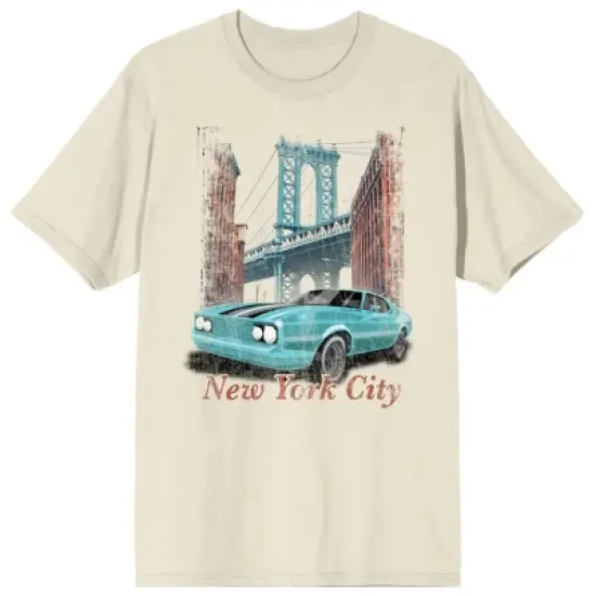 Car Fanatic New York City Vintage Car Crew Neck Short Sleeve Men's Natural T-shirt image {3}