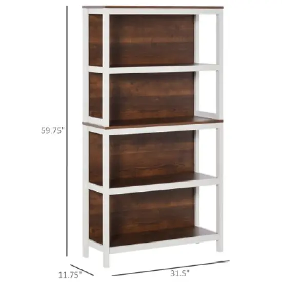 HOMCOM 4 Tier Bookshelf Utility Storage Shelf Organizer with Back Support image {4}
