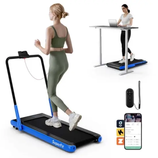 Superfit 3-in-1 Folding Treadmill with Smart Apps Remote Control LED Display and Speakers Blue/Silver image {9}