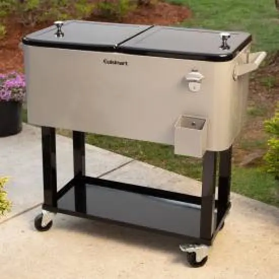 Cuisinart 80Qt Outdoor Cooler Cart: Stainless Steel Patio Beverage Stand with Dual Lids, Wheels, Cap Opener image {5}
