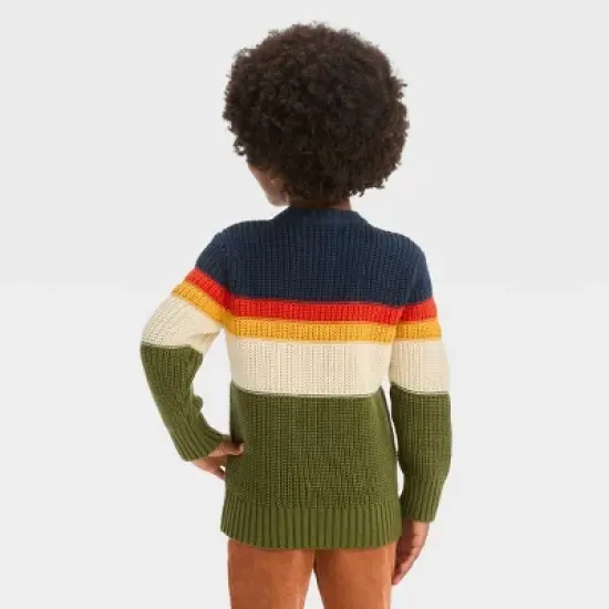 Toddler Boys' Colorblock Sweater - Cat & Jack&trade; Olive Green/Navy Blue/Orange image {1}