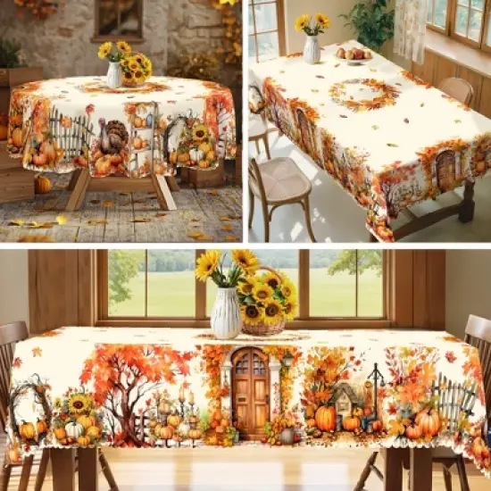 LOVEVOOK Fall Tablecloth, Pumpkin Tablecloth, Thanksgiving Table Cover for Party Dining Picnic Table Decorations image {13}