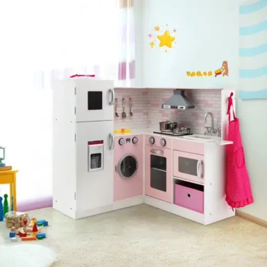 Costway Kids Corner Kitchen Play Set w/ Lifelike Sound & Sparkling Light Gift for Age 3+ image {3}