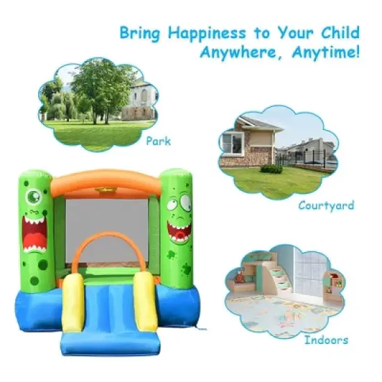 Costway Inflatable Bounce House Jumper Castle Kids Playhouse w/ Basketball Hoop & Slide image {5}
