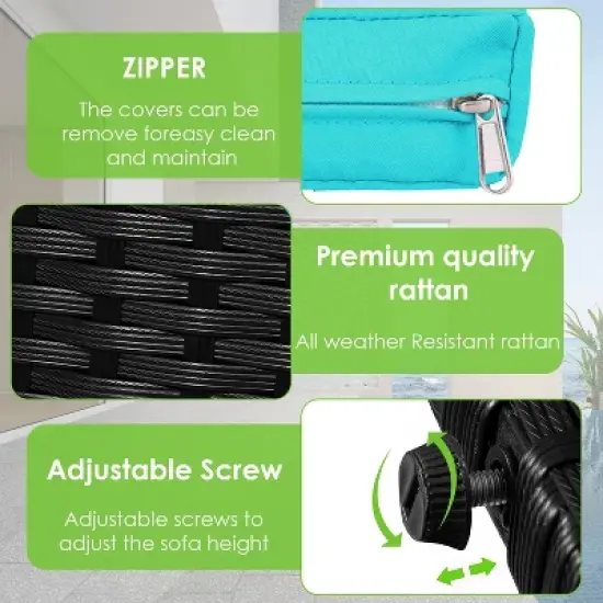 FDW Modern Outdoor Round Daybed with Retractable Canopy​, Blue image {4}