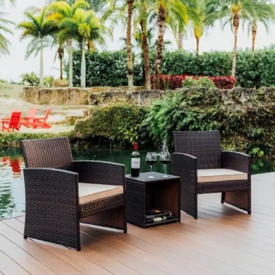Nestl 3 Piece Patio Furniture Wicker Conversation Set image {7}