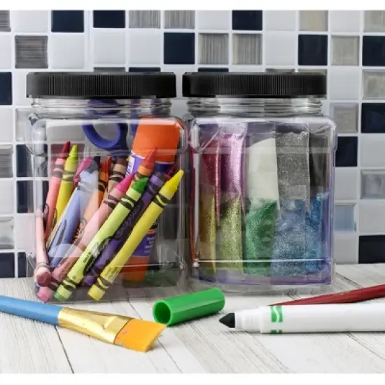 Cornucopia Brands-32oz Square Clear Plastic Canisters with Black Lids 4pk image {1}