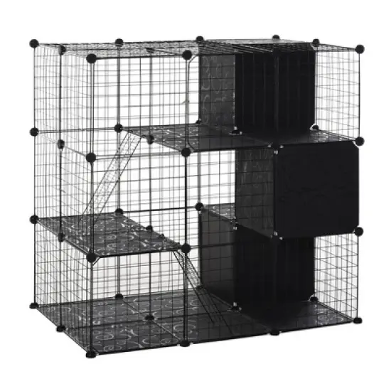 PawHut Pet Playpen Small Animal Cage 56 Panels with Doors, Ramps and Storage Shelf for Rabbit, Kitten, Chinchillas, Guinea Pig and Ferret image {7}