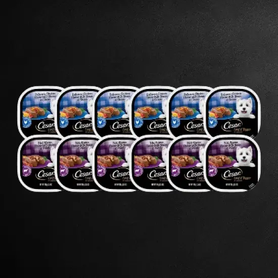 Cesar Loaf & Topper in Sauce Rotisserie Chicken, Beef Filet Mignon and Cheese Flavor Adult Wet Dog Food - 2.64lbs/12ct Variety Pack image {4}