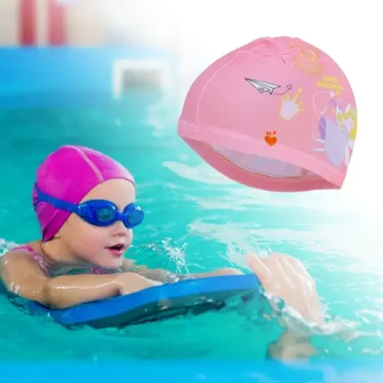 Unique Bargains Kid's Polyester Cartoon Figure Swim Cap Pink 1 Pc image {1}