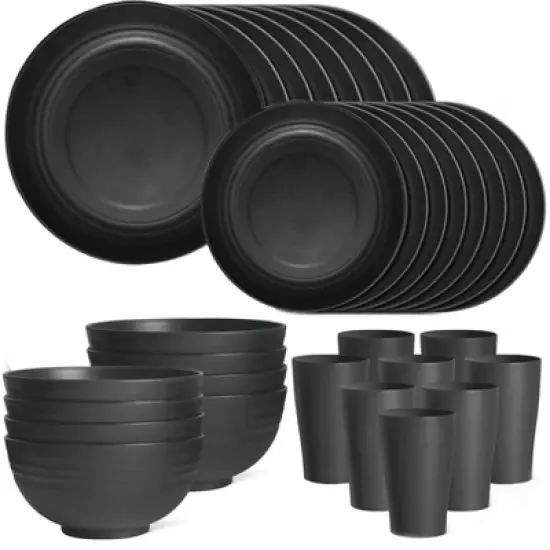 Itopfox 16-Piece Kitchen Plastic Wheat Straw Dinnerware Set for 4, Includes Plates, Bowls, Cups, Unbreakable for Camping, Outdoor, Home, Black image {7}