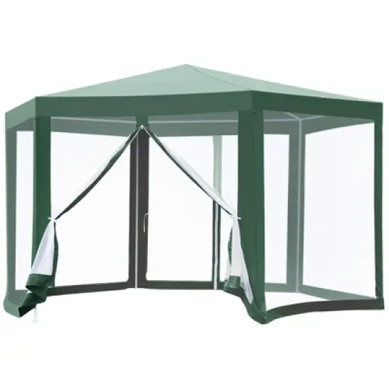 Outsunny 13' x 11' Outdoor Party Tent Hexagon Sun Shelter Canopy with Protective Mesh Screen Walls & Proper Sun Protection image {9}