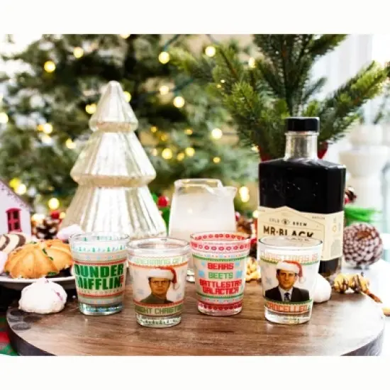 Silver Buffalo The Office Dunder Mifflin Holiday 1.5-Ounce Mini Shot Glasses | Set of 4 image {6}