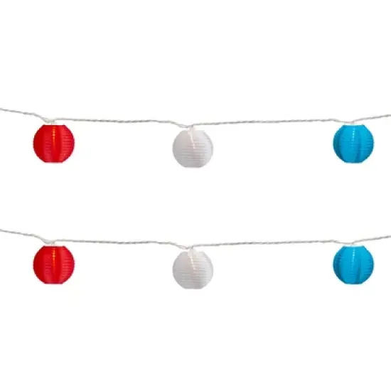 Northlight Patriotic Paper Lantern Patio Light Set - Red, White and Blue - 8.5' White Wire - 10ct image {3}