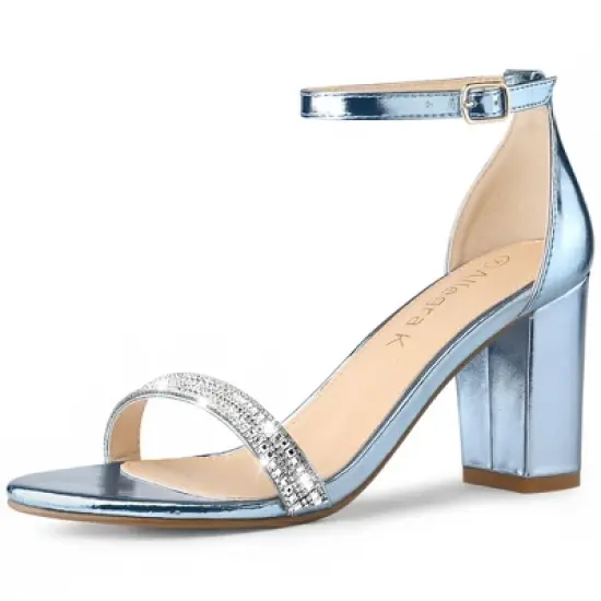 Allegra K Women's Rhinestone Ankle Strap Chunky Sandals image {9}