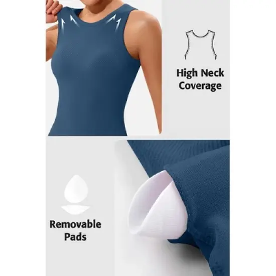 Attraco Women's Workout Tank Tops Seamless Full Length Gym Tops Athletic Yoga Top Built in Bra Sport Tops image {8}