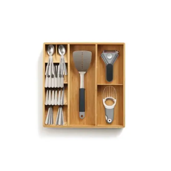 Joseph Joseph DrawerStore Bamboo Cutlery Utensil and Gadget Organizer: In-Drawer Silverware & Utensil Holder, Light Brown image {3}