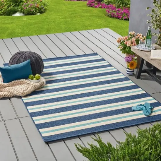 Ronan Geometric Outdoor Rug Blue/Ivory - Christopher Knight Home image {2}