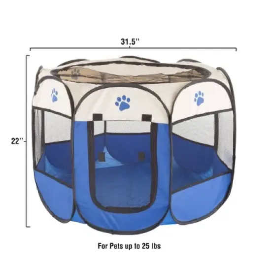 Pop-Up Pet Playpen - Indoor and Outdoor Dog Pen with Carrying Case - Portable Pet Enclosure for Dogs, Cats, and Other Small Animals by PETMAKER (Blue) image {1}