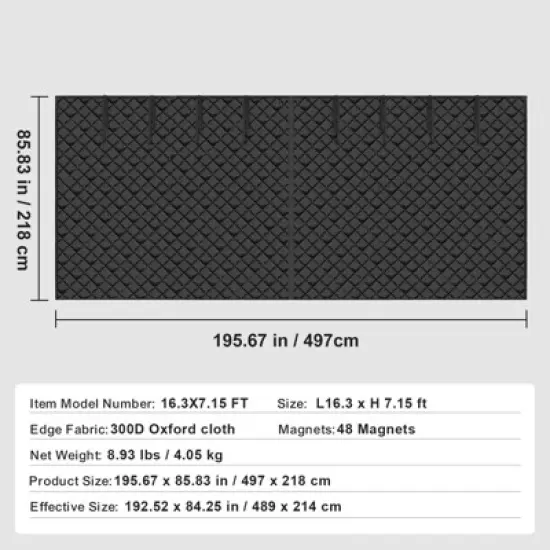 VEVOR Garage Door Screen for Winter, 16x7FT, Garage Door Insulation Kit, Magnetic Thermal Insulated Door Curtain with 300D Oxford Fabric, Black image {7}