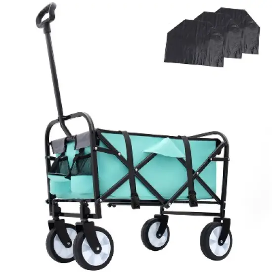 Kumasinova  Collapsible Foldable Wagon Cart with Strap System,Beach Wagon with 3PCS Plastic Liner Bag,Wagons Carts Foldable for Camping,Garden image {9}
