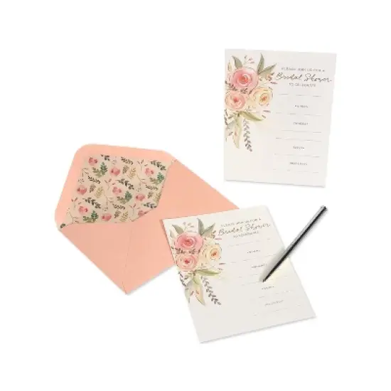 20ct Wedding Invitation Cards Coral Floral - PAPYRUS image {2}
