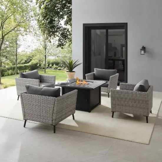 Richland 5pc Outdoor Wicker Conversation Set with Fire Table - Crosley image {1}