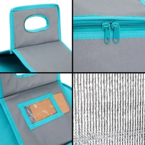 Juvale Round Thermal Insulated Casserole Carrier - Food Warmer Bag Container for Hot Lunch, Pie (Teal and Grey, 4.5x12.25 in) image {4}