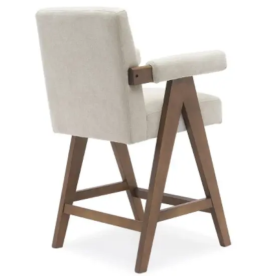 Set Of 3 Morgan 25.5" Height Upholstered Seat and Back Counter Stools With Upside Down "V" shape design Solid Wood Legs-The Pop Maison image {4}