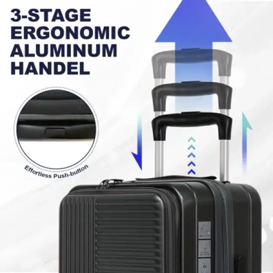 Gulches Luggage,with front opening,TSA approved lock,hardshell suitcase,Black image {4}