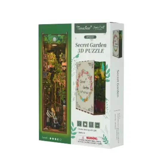 Hands Craft DIY Bookend Puzzle Secret Garden: Miniature House Kit with Instructions & Light, Ages 14+ image {7}