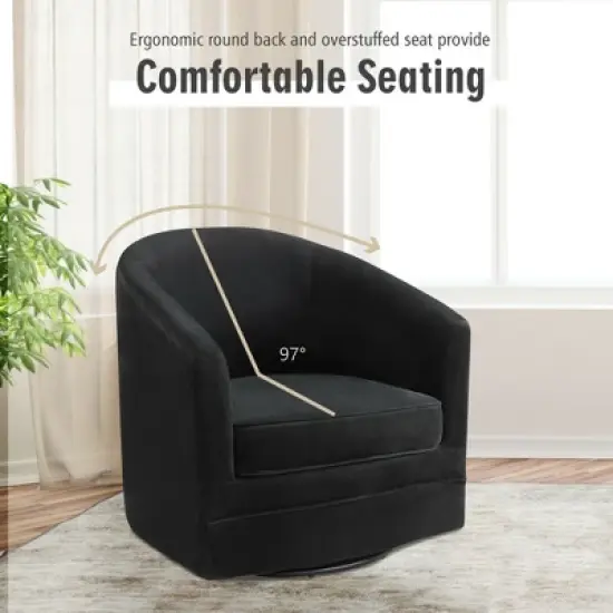 Costway Modern Swivel Barrel Chair Upholstered Velvet Armchair with Metal Base image {3}