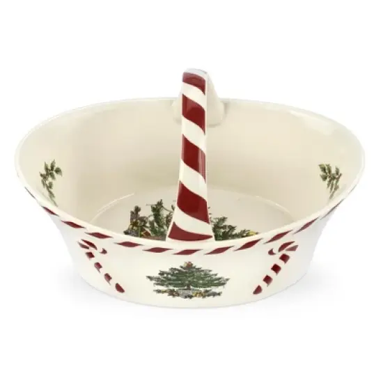 Spode Christmas Tree Candy Basket, 6.5-Inch Candy Bowl with Peppermint Handle, Earthenware Christmas Gift, Festive Holiday Serveware image {6}