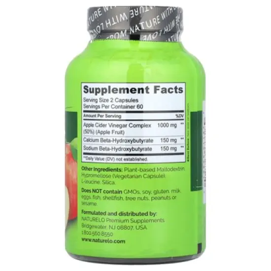 NATURELO Apple Cider Vinegar , 120 Vegetarian Capsules image {1}