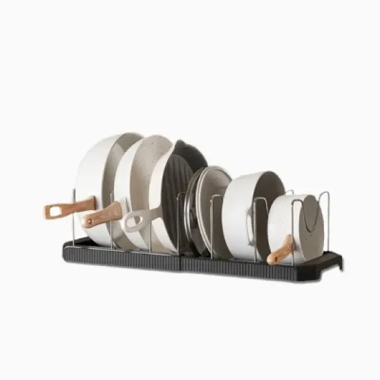 Fortune Candy Retractable Cabinet Organizer Rack, Pot Lid Holder with 6 Adjustable Dividers for Cutting Boards, Pans, and Kitchen Storage image {10}