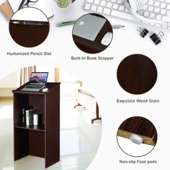 Costway Wooden Floor Standing Podium Speaking Lectern w/ Adjustable Shelf & Pen Tray image {8}