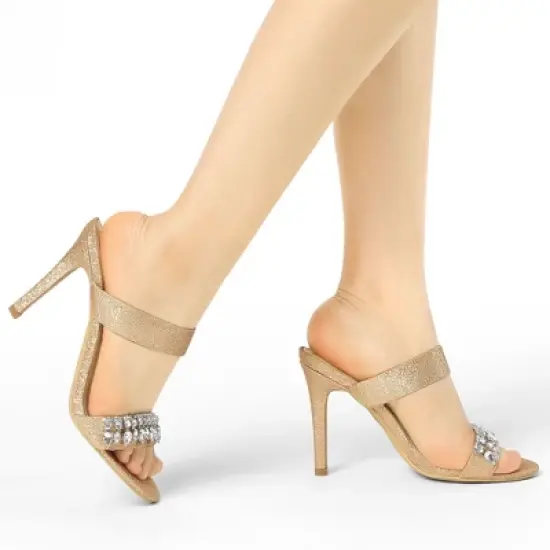 Allegra K Women's Glitter Rhinestone Stiletto Heels Sandals image {1}