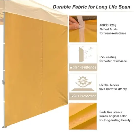 InstaHibit Set of 4 Sidewall Fits 10x10ft Canopy Tent with Zipper UV30+ Outdoor Party Yellow image {3}