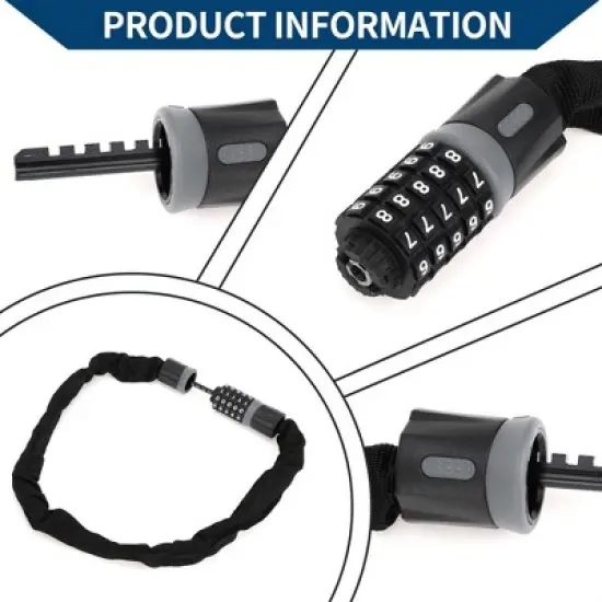 Unique Bargains Security Chain Combination Padlock Resettable 5 Digit Bike Lock Black Gray 35.43" image {1}