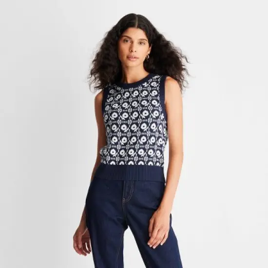 Women's Jacquard Sweater Vest - Future Collective&trade; with Reese Blutstein Navy Blue image {3}