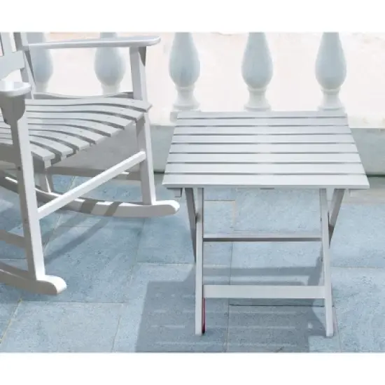 Merry Products Authentic Acacia Hardwood Compact Flat Folding Adirondack Slatted Side Table Outdoor Patio Furniture, White image {2}