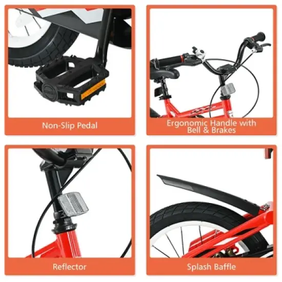 Costway 16'' Kids Bike Toddlers Adjustable Freestyle Bicycle w/ Training Wheels image {9}