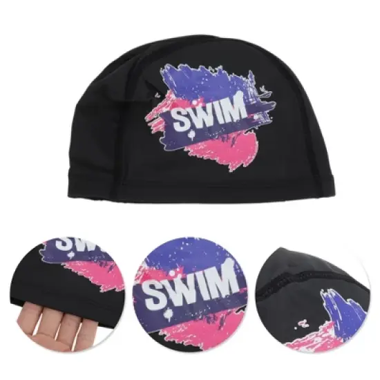 Unique Bargains Knitted PU Elastic Letter Swimming Cap 1 Pc image {2}